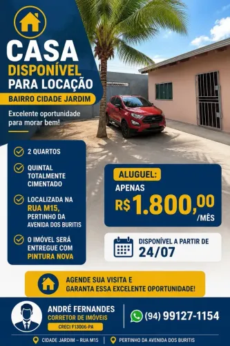 CASA DISPONÍVEL PARA LOCAÇÃO BAIRRO CIDADE JARDIM