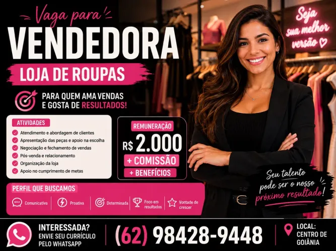 Vendedora de Loja de Roupas | Comissão + Benefícios