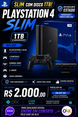 PS4 Slim com Disco 1TB + 1 controle + 2 jogos + câmera Sony