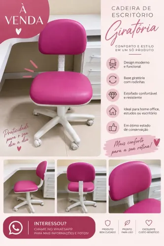 Cadeira de escritório giratória rosa