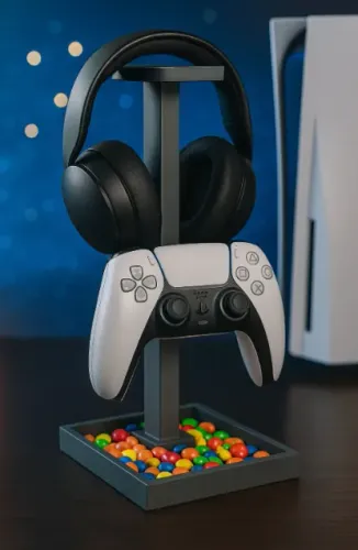 Suporte PS5 2 Em 1 Headset E Controle DualSense 3D - Base Gamer Com Bandeja