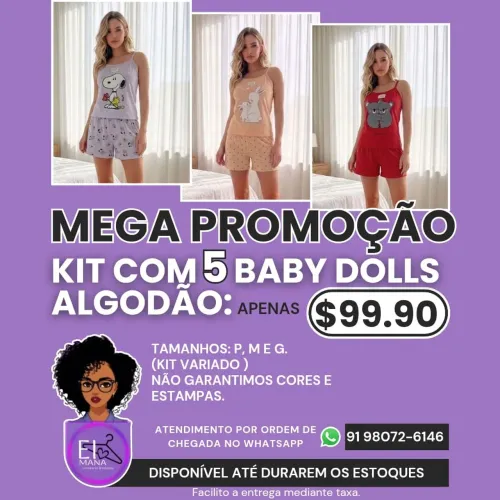 KIT 05 BABYDOLLS REVENDEDOR