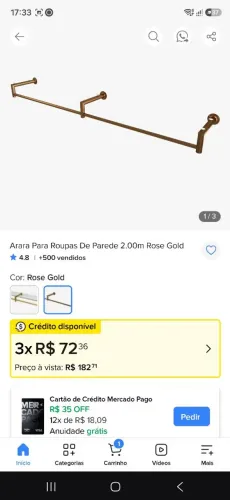 Arara expositores de parede rose gold 2,70m