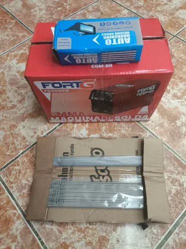 Máquina de solda + Óculos + Eletrodos