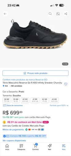 Tênis Masculino Reserva Go R.400 Infinity Sneaker Chuncky tamanho 41