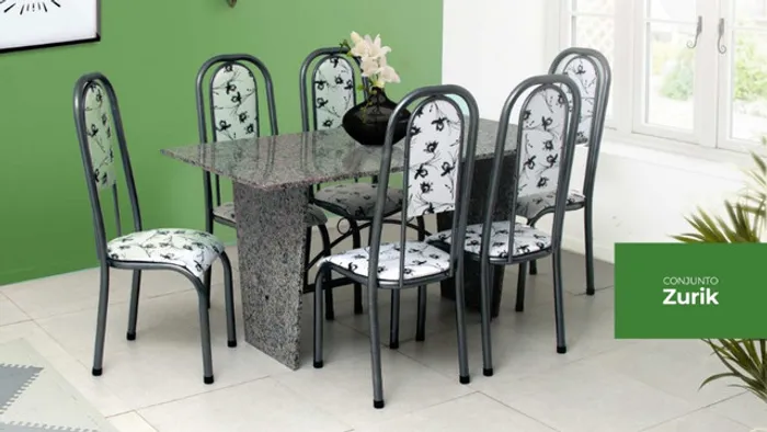 Mesa de Jantar 06 Cadeiras Esmeralda pés e tampo granito = Entrega + montagem  grátis!!!