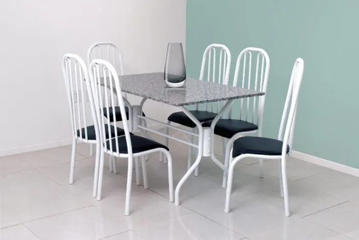 Mesa granito Conjunto 06 cadeiras Sofia 1.40m => Frete + Montagem Grátis!!