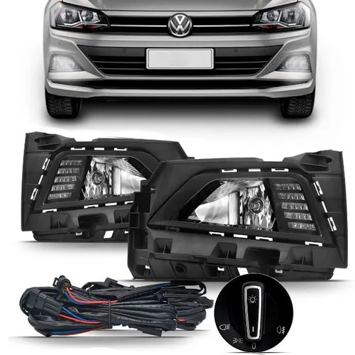 Kit Farol Neblina Auxiliar Novo Polo Virtus 18 19 20 Led Drl