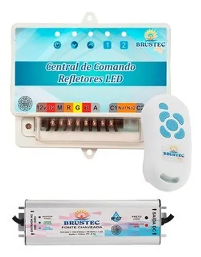 Central De Comando Led Rgb Piscina 72w + 2 Auxiliar Brustec - Entrega em Brasília.