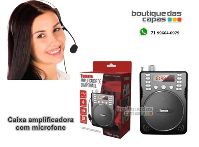 Caixa Amplificadora Recarregável Megafone Gravador de Voz e Rádio MTS-8814 aula palestra