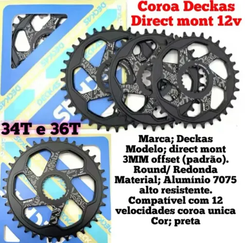 Coroa Ùnica Direct Mount 12v Offset 3mm padrão, para Shimano Deore, slx e xt 