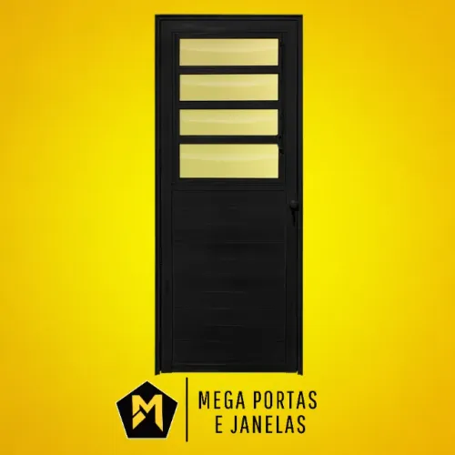 Porta Basculante Lambril Alumínio Preto - Linha 25 (Completa)