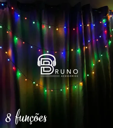 Cordão Led Varal 100 Bolinha 8 Funções Colorido <br>