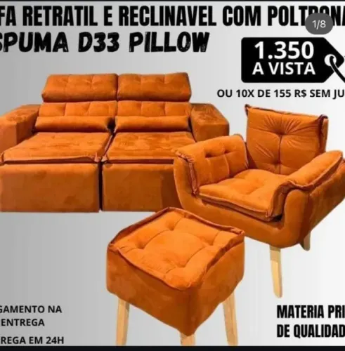 Kit sofá, poltrona e puff promoção