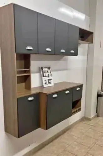 Armário De Cozinha Suspenso Mila 100% MDP Carvalho Grafite - Montagem Grátis