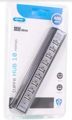 HUB Usb 2.0 Knup Hb-t69 com 10 Portas 480 Switch