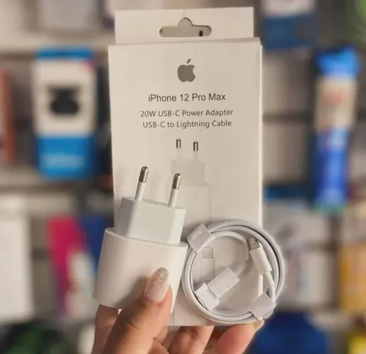 Carregador de iPhone turbo completo 20w cabo e fonte com carregamento rápido e seguro