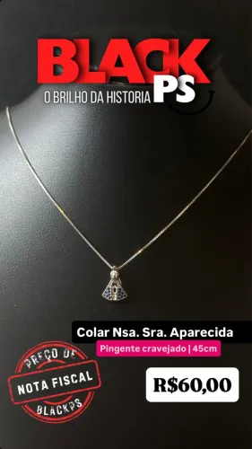Colar Nossa Senhora Aparecida Pingente Cravejado 45cm