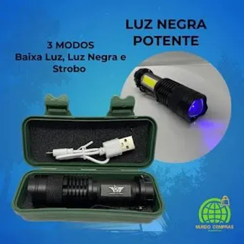 Lanterna LED Mini Ultra Violeta Potente Recarregável Luz Negra