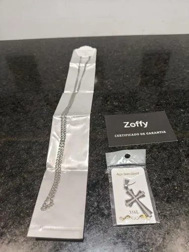 Cordão de corrente de aço inoxidável com pingente de cruz