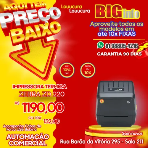 Impressora de Etiquetas Zebra ZD220 Usb Bivolt - Em ate 10x Fixas