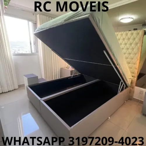Cama Box Baú Queen 1.58x1.98 - Modelo Bipartido Blindado com Abertura Pneumática