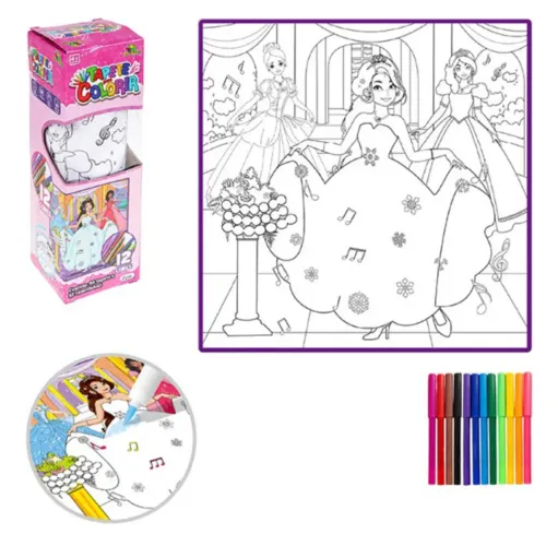Tapete Infantil Para Colorir Princesas Com 12 Canetinhas 50x50