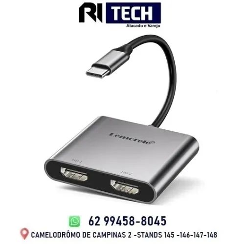 Adaptador Usb C para 2 Hdmi Conversor de Monitor Duplo 4K 60 Hz 2 Telas