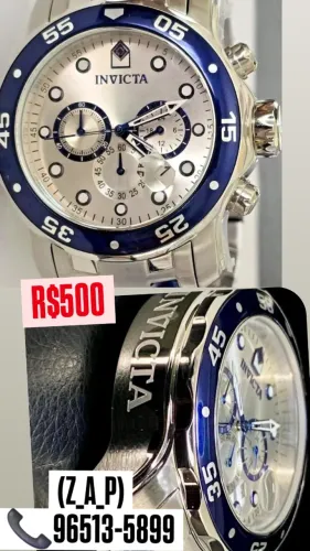 Relógio INVICTA PRO DIVER PRATA BEZEL AZUL - MULTIFUNCIONAL 
