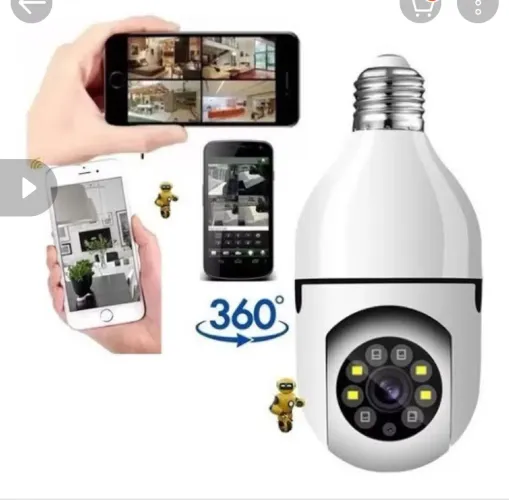 Câmera Lâmpada 360° Wifi Segurança Visão Noturna