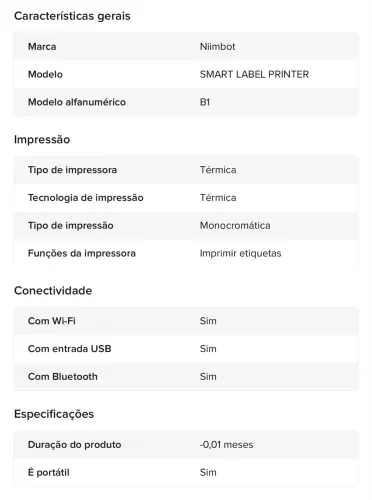 Mini impressora portátil NIIMBOT B1