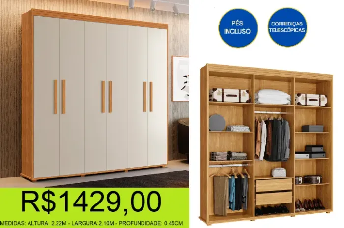 roupeiro - mdf - com pés - compre e retire hoje mesmo