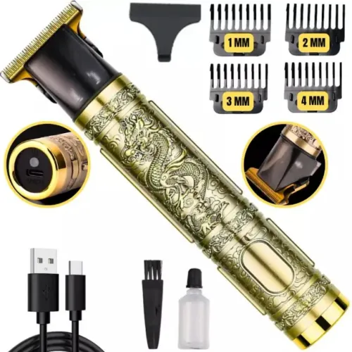 Maquina Cabelo Barba Profissional Dourada Dragão Recarregavel