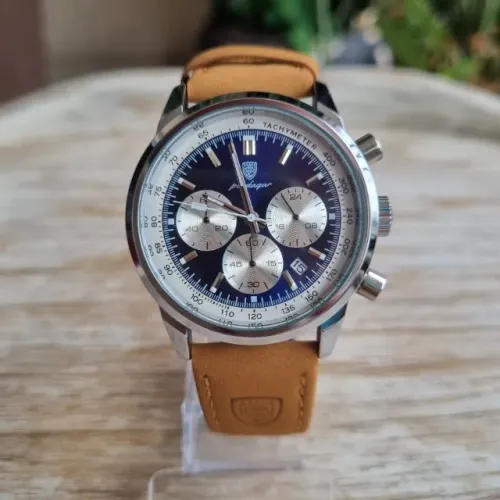 Relógio Poedagar 921 Azul Marrom Claro Quartzo Analógico Bisel Prateado