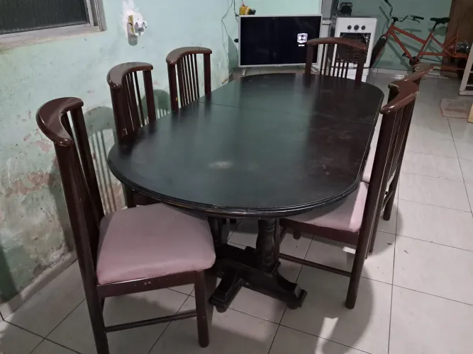 Mesa colônia retrô com alongador de tamanho e 6 cadeiras