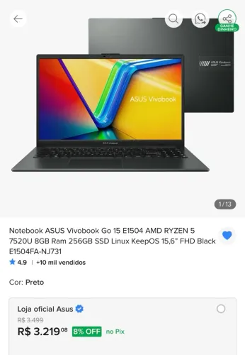 Notebook asus novo lacrado