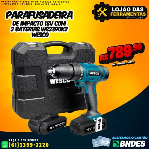 Parafusadeira de Impacto 18v Com 2 Baterias Ws2390k2 Wesco