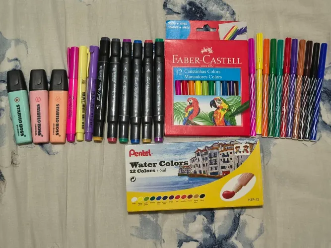 Kit de desenho e papelaria - Stabilo, Touch Aurora, Pentel, Faber-Castell e CIS