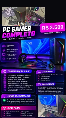 PC GAMER COMPLETO - R$ 2.500,00