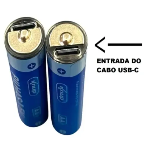 Pilha Recarregável AA com entrada tipo C