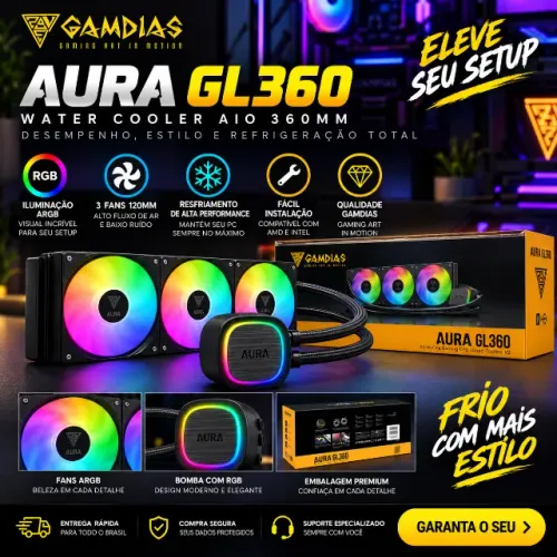 Water Cooler Gamdias Aura GL360 V2 360mm ARGB Preto - NOVO NA CAIXA