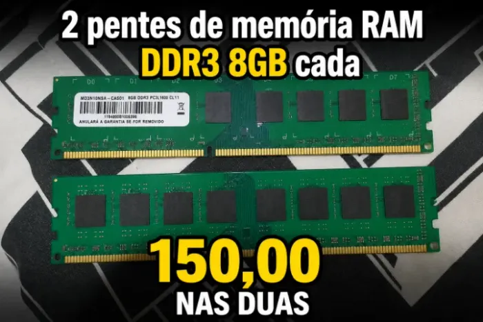 02 memória RAM DDR3 8GB cada