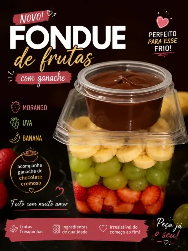 ? Fondue de Frutas com Ganache - bolo no copo é bolo no pote