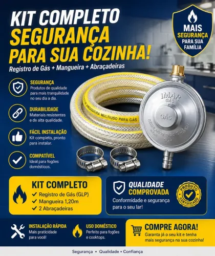 Registro de Gás Cozinha + Mangueira + Abraçadeiras
