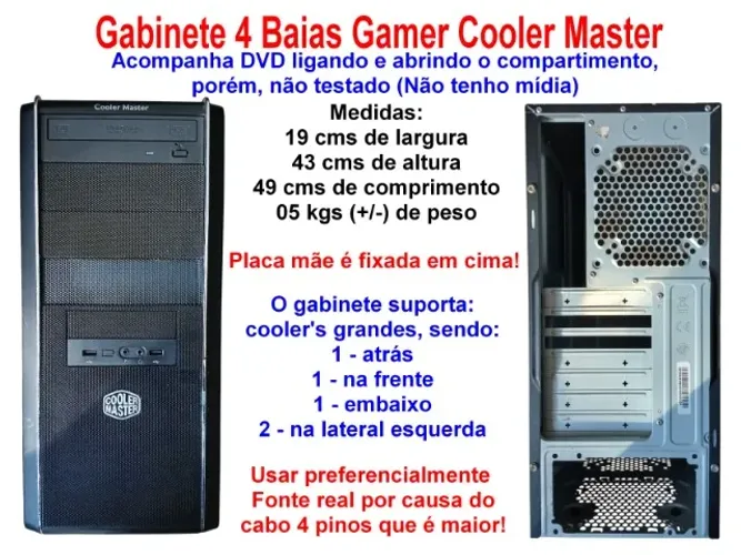 Gabinete 4 Baias Gamer Cooler Master com DVD sata - Detalhes nas fotos!