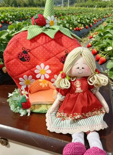 Kit boneca de pano com cabana morango