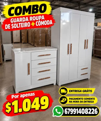 Guarda roupa de solteiro com comoda