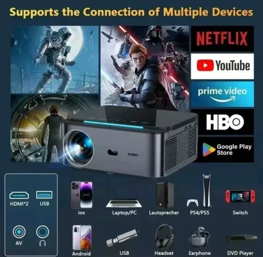 projetor xiwbsy Full hd 4k 30000 Lumens Com Android foco automático