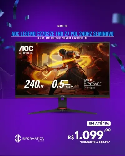 MONITOR AOC LEGEND C27G2ZE FHD 27 POL 240HZ SEMINOVO