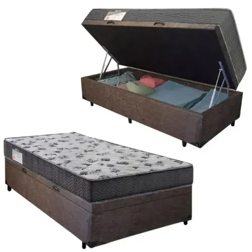 Kit Colchão D20 + Cama Base Baú Solteiro
